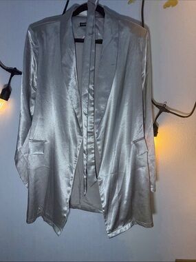 SHEIN Silver Satin Open-Front Blazer Jacket